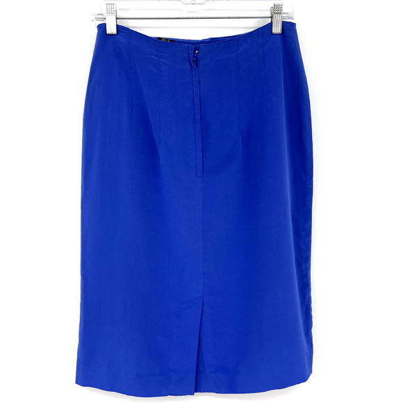 August Silk Womens 10 100% Silk Blue Skirt Zip Woven Career Workwear - Picture 7 of 7